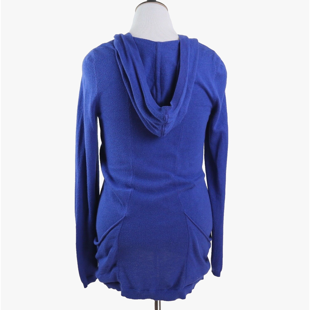 Athleta Size L Fine Knit Hooded Sweater Double Zip Royal Blue - Picture 4 of 12